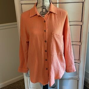 Acoa Guaze Orange Collared Button Up Shirt